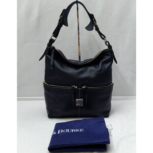 Dooney & Bourke Black Pebbled Leather Zipper Pockets Hobo Shoulder Bag